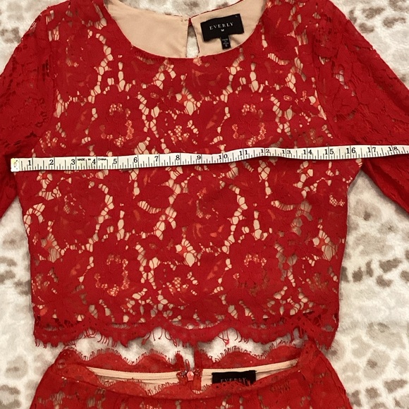 ❤️EVERLY❤️ Anthropologie Red Lace Two Piece Dress (Cropped Top and Skirt) Size S - Picture 13 of 16